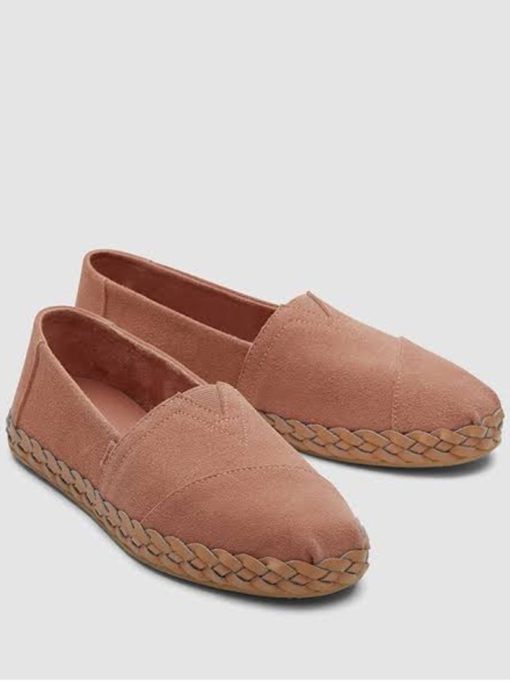 New Toms Alpargata braided Leather Wrap suede Espadrilles rose gold 8 slip on